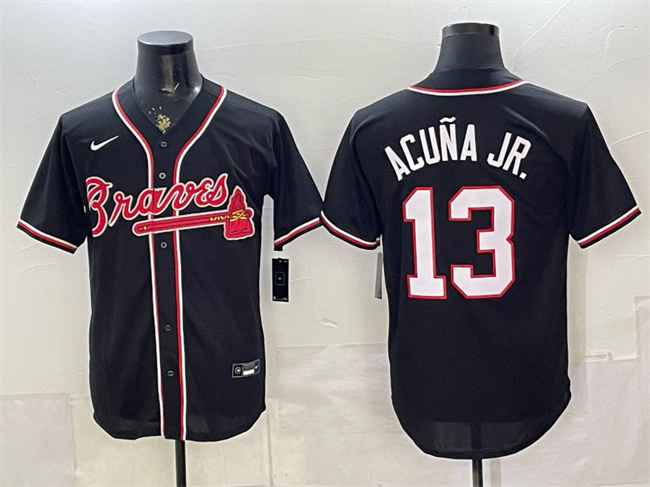 Men's Atlanta Braves #13 Ronald Acuña Jr. 2026 Fashion Replica Black Out Stitched Baseball Jersey